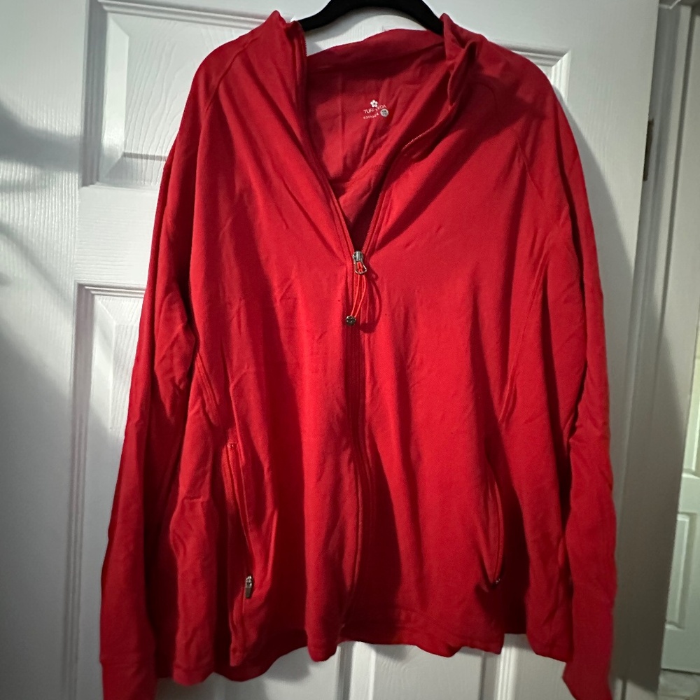 Tuff Veda Red Zip Athletic Jacket – Size XXL – Lightweight Workout Jacket